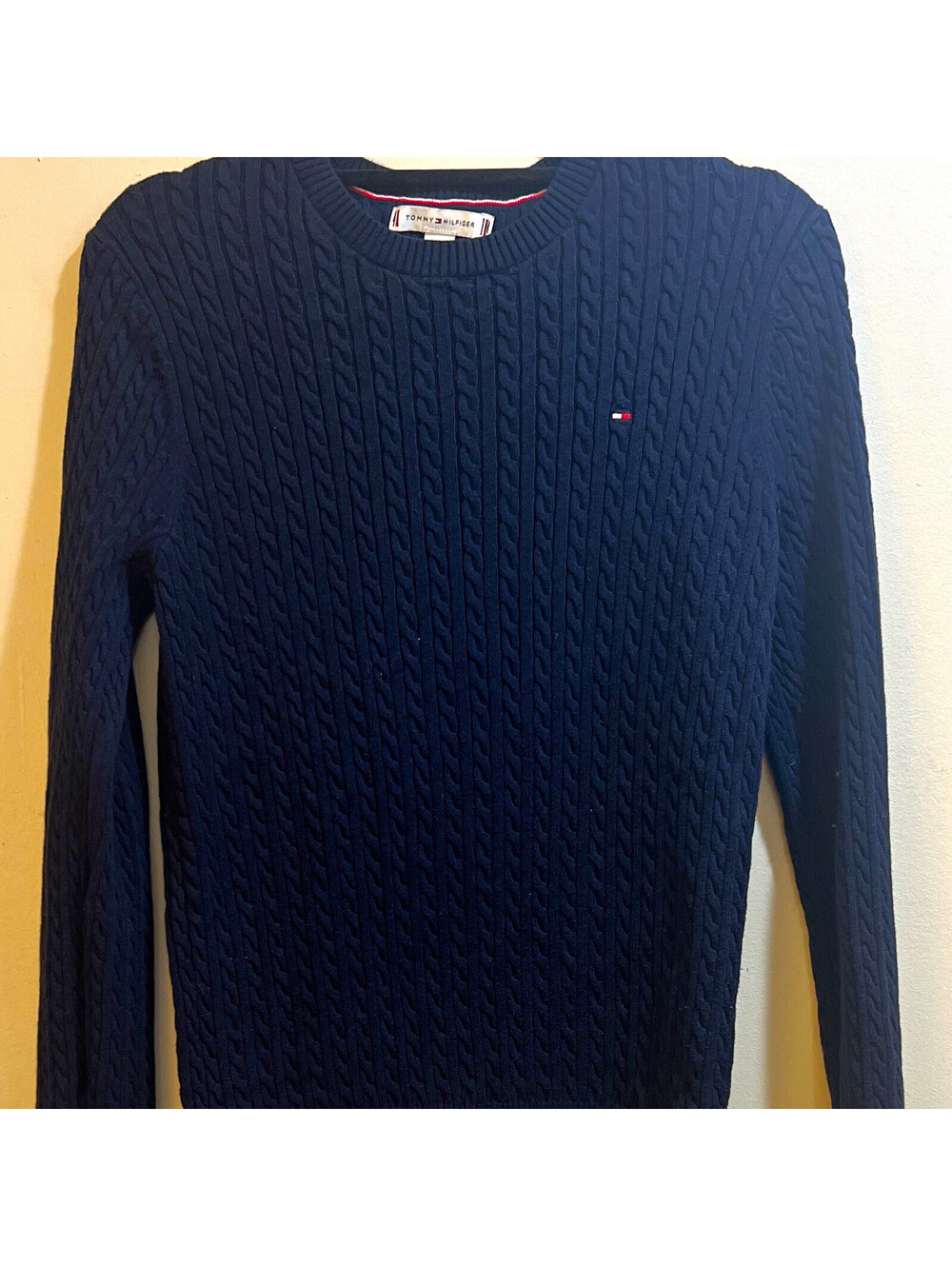 Tommy Hilfiger Men's Navy Cotton Cable-Knit Crew Neck Pullover Sweater M